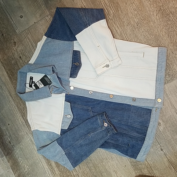 Missguided Colorblock Oversized Denim Jacket - Picture 2 of 4